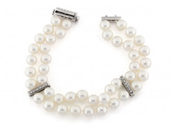 CF01292 - Bracciale Perle due Fili con Diamanti e Oro Bianco