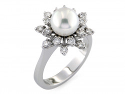 CF00502 - Anello Perla in Oro Bianco e Diamanti